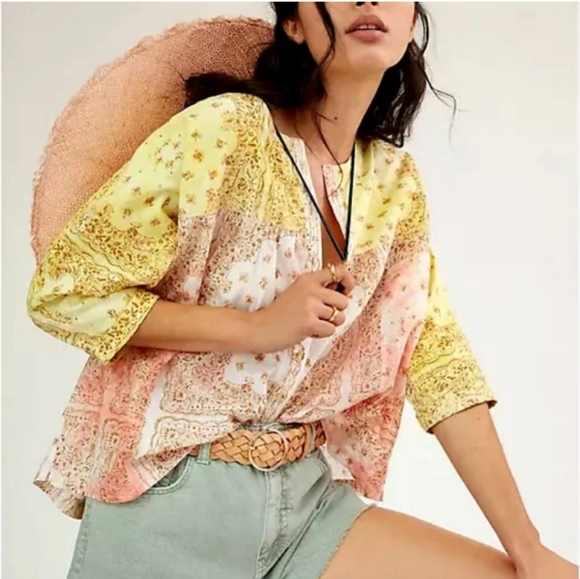 Pilcro and the Letterpress Tavi Blouse Button Down Yellow Pink Anthropol… - Picture 1 of 13